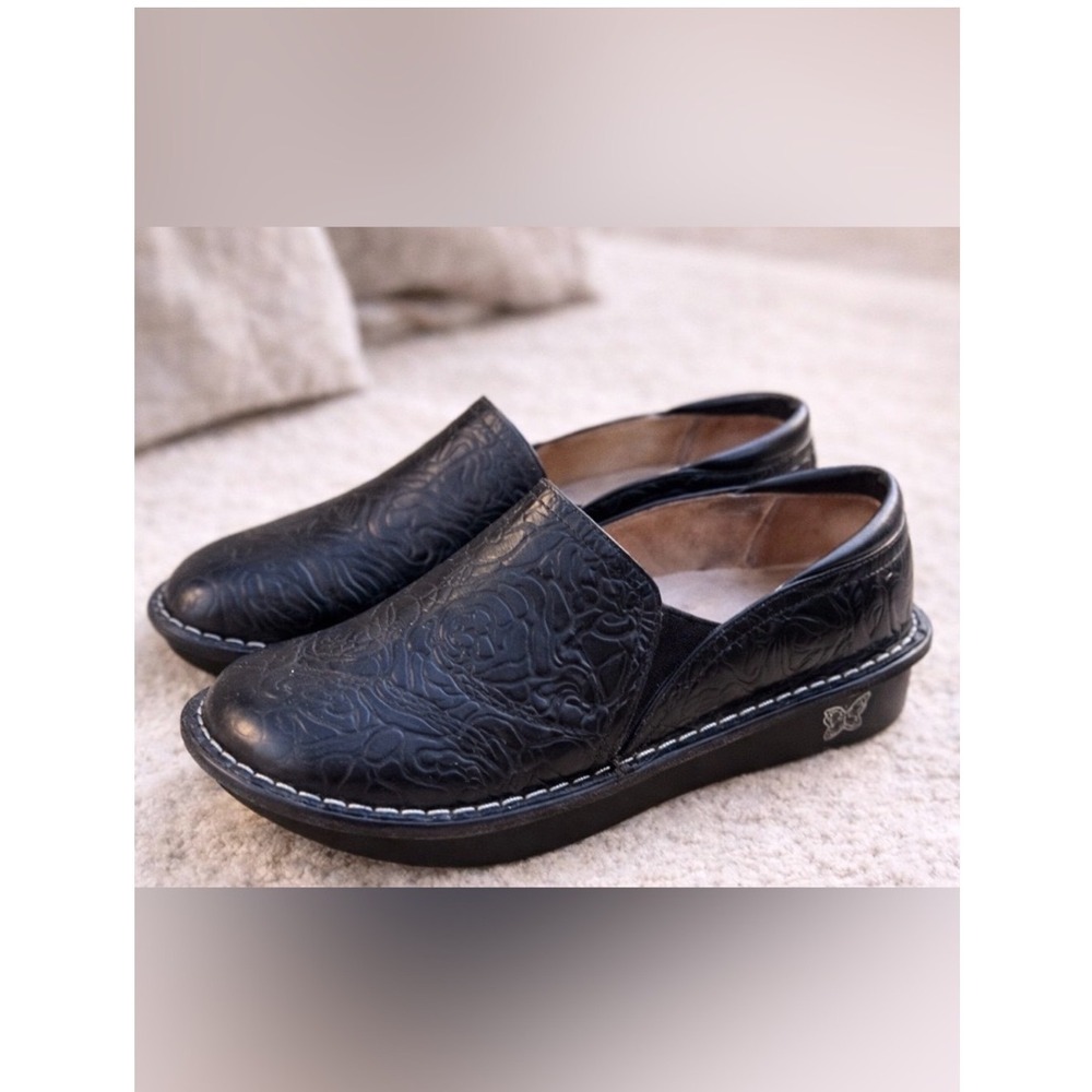 Alegria Debra Black Embossed Leather Clogs‎ Comfort Shoes EU 37